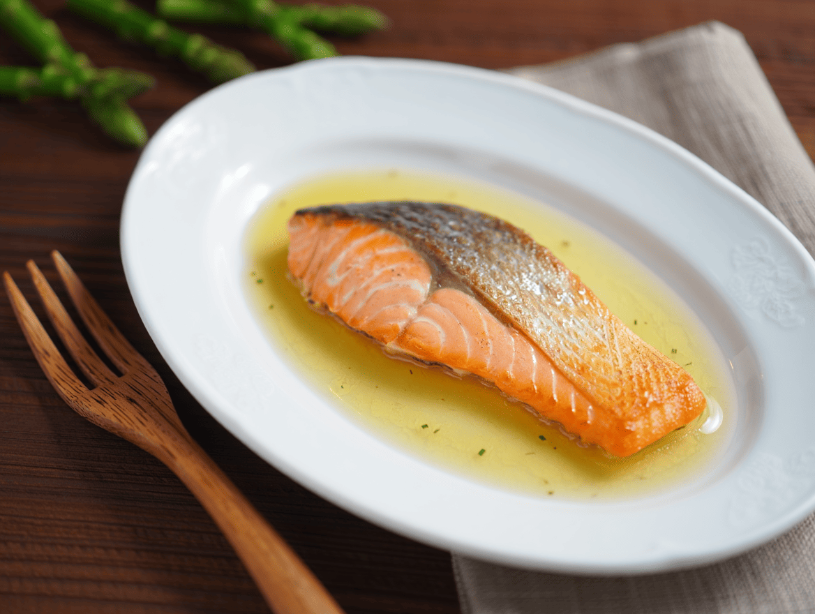 Salmón noruego con salsa menier y eneldo de La Grosella