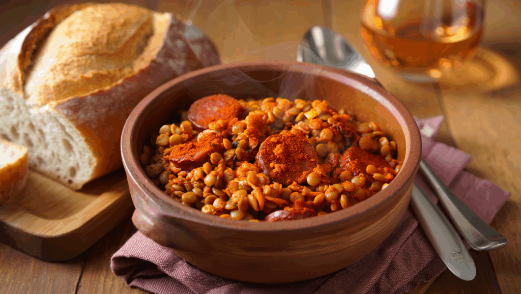 Cazuelita de lentejas con chorizo y pimentón ahumado