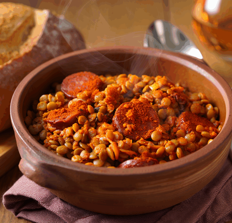 Cazuelita de lentejas con chorizo y pimentón ahumado