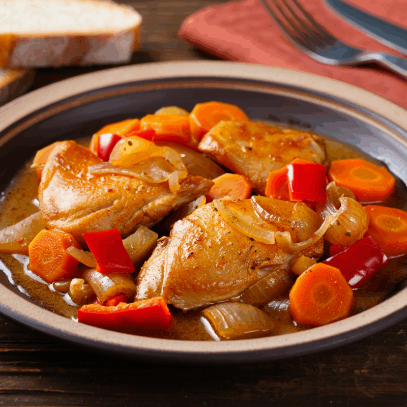 Pollo guisado con verduras de otoño